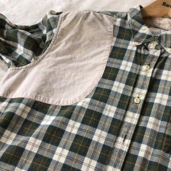 Barbour Cream and Green Plaid Flannel Shirt L Slim - Picture 11 of 15